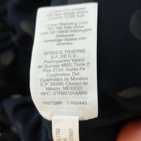 J. Crew Polka Dot Dark Navy Blue Long Sleeve Peplum Button Down Blouse - Picture 10 of 11